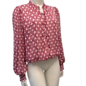 Haver Beautiful Blouse with Ruffle Neck and Long Sleeves. Soft silky material.